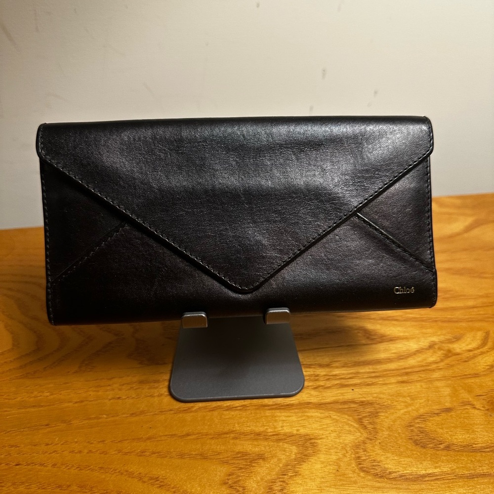 Chloé Black Leather Envelope Clutch Wallet